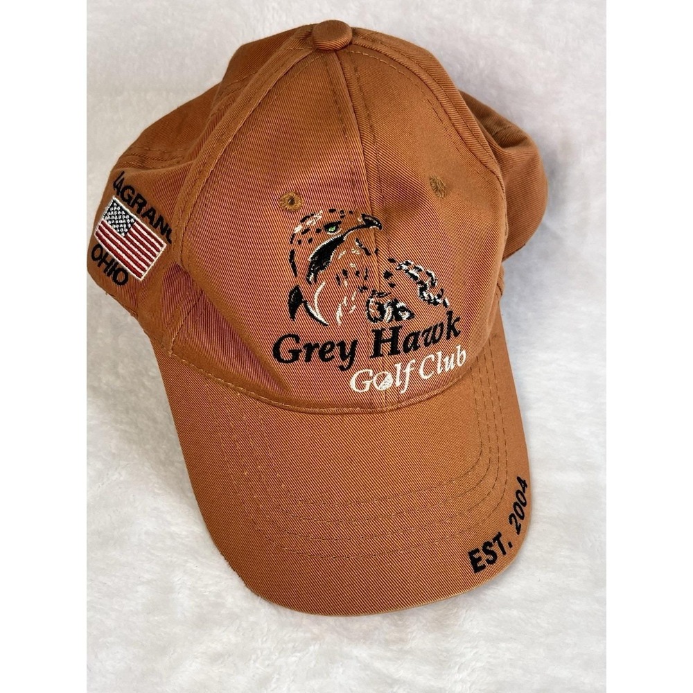 Grey Hawk Golf Club Men's Orange Logo Baseball Cap Hat Lagrange Ohio Town Talk‎